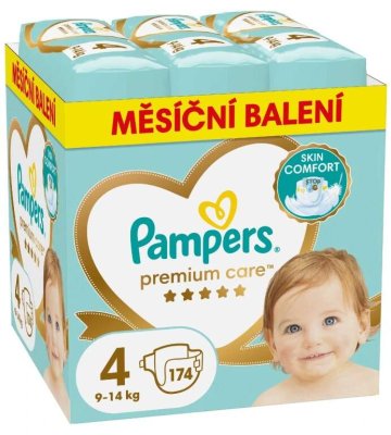 PAMPERS Premium Care plenky velikost 4 Maxi 9-14kg měsíční balení 174 ks