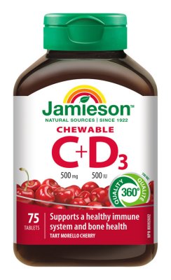 Jamieson Vitamíny C a D3 500 mg/500 IU příchuť třešeň 75 cucacích tablet