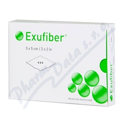 EXUFIBER 5X5 CM, 10KS, VYSOCE ABSORPČNÍ KRYTÍ Z HYDROVLÁKNA