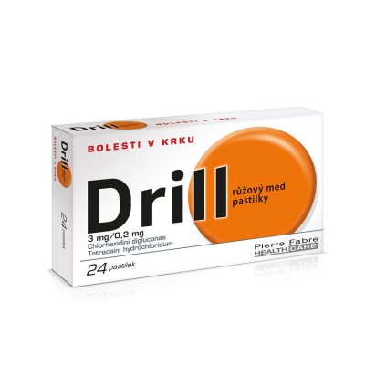 DRILL RŮŽOVÝ MED PASTILKY - 3MG/0,2MG PAS 24