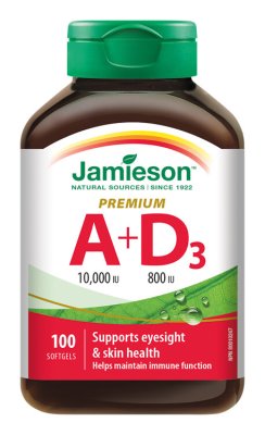 Jamieson Vitamíny A+D Premium 10 000/800 IU 100 kapslí