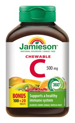 Jamieson Vitamin C 500 mg 3 ovocné příchutě 120 cucacích tablet Jamieson Vitamin C 500 mg 3 ovocné příchutě 120 cucacích tablet