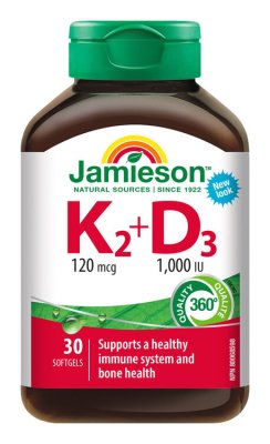 Jamieson Vitamíny K2 120 μg a D3 1 000 IU 30 kapslí