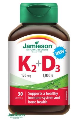 Jamieson Vitamíny K2 120 μg a D3 1 000 IU 30 kapslí