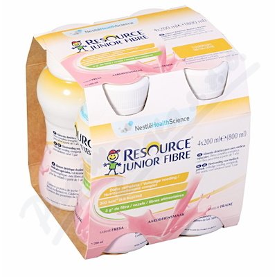 RESOURCE® Junior Fibre jahodový 4x200 ml