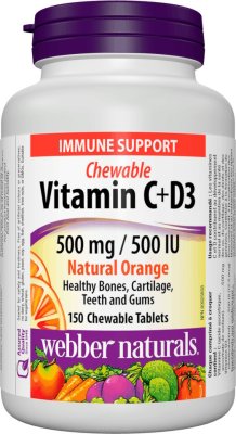 Webber Naturals Vitamin C+D3 500 mg/500 IU 200 tbl Natural Orange