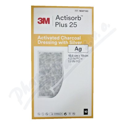 ACTISORB PLUS 25 KRYTÍ S AKTIVNÍM UHLÍM A STŘÍBREM 19,0X10,5CM, 10 KS V BALENÍ