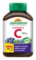 Jamieson Vitamín C 500 mg příchuť borůvka 120 cucacích tablet Jamieson Vitamín C 500 mg příchuť borůvka 120 cucacích tablet