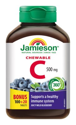 Jamieson Vitamín C 500 mg příchuť borůvka 120 cucacích tablet