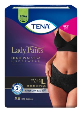 TENA LADY PANTS PLUS BLACK L KALHOTKY ABSORPČNÍ NATAHOVACÍ,BOKY 95-125CM,1010ML