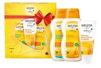 Weleda měsíčkový kojenecký krém 75 ml + Měsíčková kojenecká koupel 200 ml + měsíčkový kojenecký olej 200 ml + bavlněná plena s potiskem dárková sada