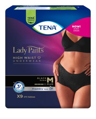 TENA LADY PANTS PLUS BLACK M KALHOTKY ABSORPČNÍ NATAHOVACÍ,BOKY 75-100CM,1010ML