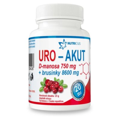 Nutricius URO-AKUT Manosa 750 mg + Brusinky 8600 mg 20 tablet