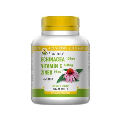 BIO Pharma Echinacea 100mg+VitamínC 500mg+Zinek 10mg 90+30 tablet