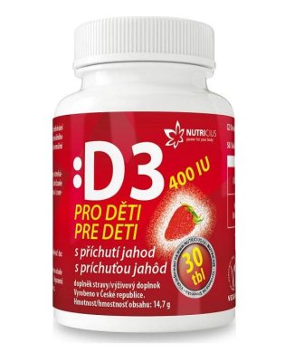 Nutricius Vitamín D3 400 IU pro děti s příchutí jahod 90 tablet