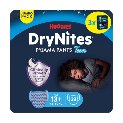 DryNites natahovací kalhotky na noc pro chlapce JUMBO box 13+ let / 48-60kg / 3x11ks DryNites natahovací kalhotky na noc pro chlapce JUMBO box 13+ let / 48-60kg / 3x11ks