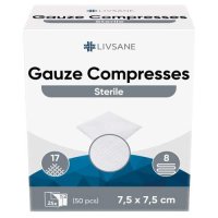 LIVSANE Sterilní gázové kompresy 7.5x7.5cm 25x2ks