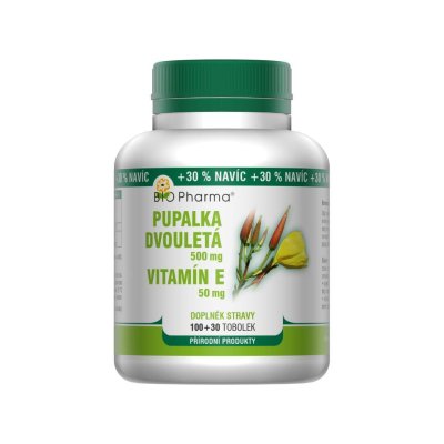 BIO Pharma Pupalka dvouletá 500mg+Vitamín E 50mg 100+30 tobolek BIO Pharma Pupalka dvouletá 500mg+Vitamín E 50mg 100+30 tobolek
