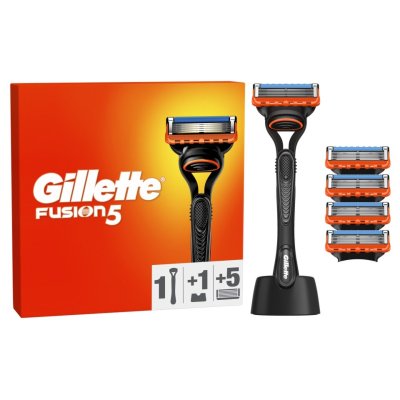 Gillette Fusion strojek + 5 hlavice + stojan