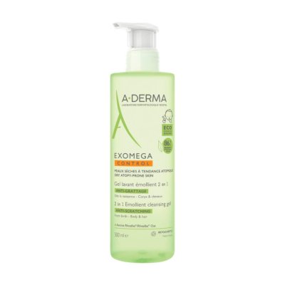 A-Derma Exomega Control Zvláčňující mycí gel 500ml pro suchou kůži se sklonem k atopii 2v1