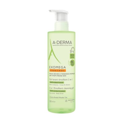 A-Derma Exomega Control Zvláčňující mycí gel 500ml pro suchou kůži se sklonem k atopii 2v1