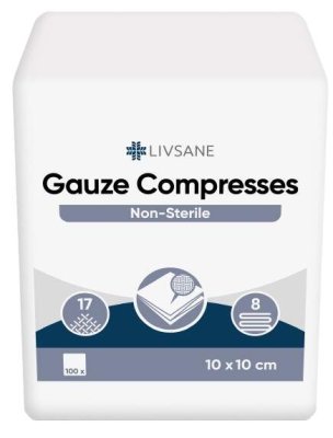 LIVSANE Nesterilní gázové kompresy 10x10cm 100ks