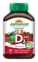 Jamieson Vitamín D3 Kids jahoda 100 cucacích tablet Jamieson Vitamín D3 Kids jahoda 100 cucacích tablet