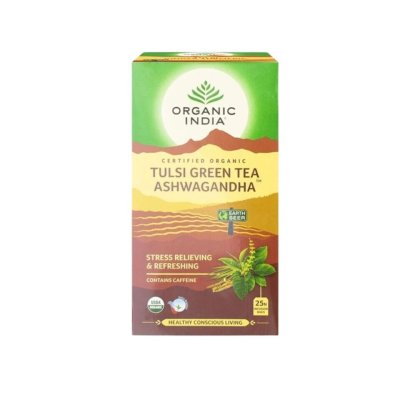 Organic India Tulsi se zeleným čajem a Ašvagandou BIO 25 sáčků
