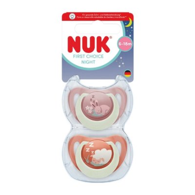 NUK First Choice Night dudlík 6-18m 2ks mix barev