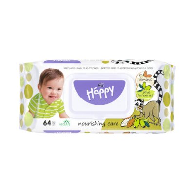 Happy vlhčené ubrousky mandle&olivy 64ks