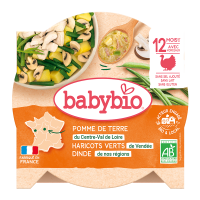 BABYBIO brambory a fazolky s krůtími plátky 230g