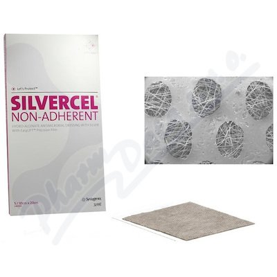 Silvercel neadherentní antimikrobiální krytí s obsahem stříbra 10x20cm 5ks