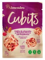 Almendro Cubits mandlové kostky s bílou čokoládou a malinami 25g