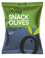 OLYMP Mix Kalamata tmavé a zelené olivy bez pecky s bylinkami 70g
