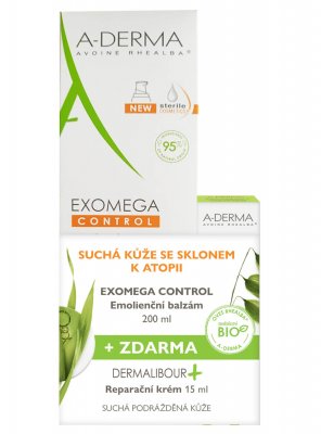 A-Derma Exomega control baume emollient 200ml + Dermalibor reparační krém 15ml