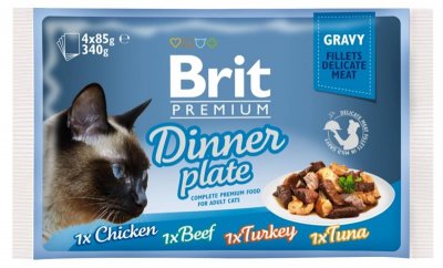 Brit Premium Cat Fillets in Gravy Dinner Plate 4x85g