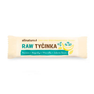 Allnature Bezlepková ovocná tyčinka rozinky, mandle, banán, zelená káva 20x45g