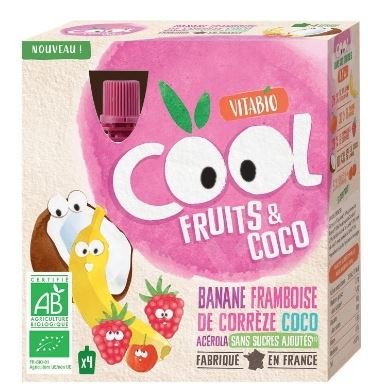 Vitabio Ovocné BIO kapsičky Cool Fruits jablko, kokos, banán, maliny a acerola 4 x 85 g