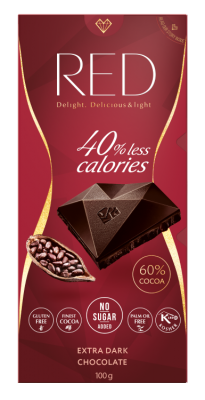Red Hořká čokoláda EXTRA se sníženým obsahem kalorií bez přidaného cukru 60% kakaa 100g