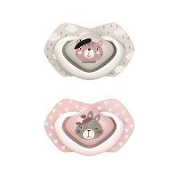 Canpol babies Set symetrických silikonových dudlíků 6-18m Bonjour Paris růžový 2 ks