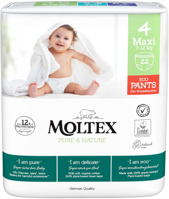 Moltex Pure & Nature Natahovací plenkové kalhotky Maxi 7–12kg 22ks