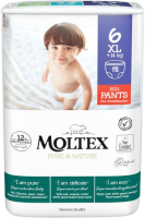 Moltex Pure & Nature Natahovací plenkové kalhotky XL 14+kg 18ks Moltex Pure & Nature Natahovací plenkové kalhotky XL 14+kg 18ks