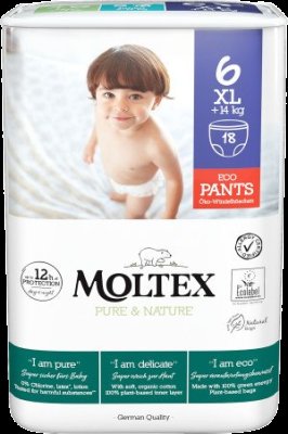 Moltex Pure & Nature Natahovací plenkové kalhotky XL 14+kg 18ks Moltex Pure & Nature Natahovací plenkové kalhotky XL 14+kg 18ks