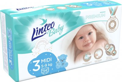 Linteo Baby Plenky Prémium Midi 5–9kg, 54 ks