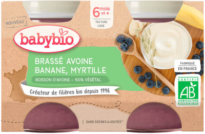 Babybio Brassé z ovesného mléka banán borůvka 2x130g