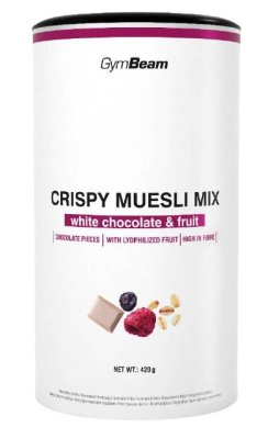 GymBeam Crispy Muesli Mix bílá čokoláda a ovoce 420g