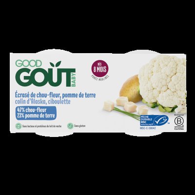 Good Gout BIO Treska pestrá s květákem a brambůrky 2x190g Good Gout BIO Treska pestrá s květákem a brambůrky 2x190g