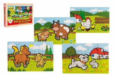 Teddies Puzzle dřevěné Moje první zvířátka 4x12 dílků 24m+