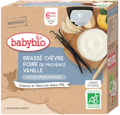 Babybio Svačinka z kozího mléka s hruškou a vanilkou 4x85g
