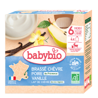 Babybio Svačinka z kozího mléka s hruškou a vanilkou 4x85g